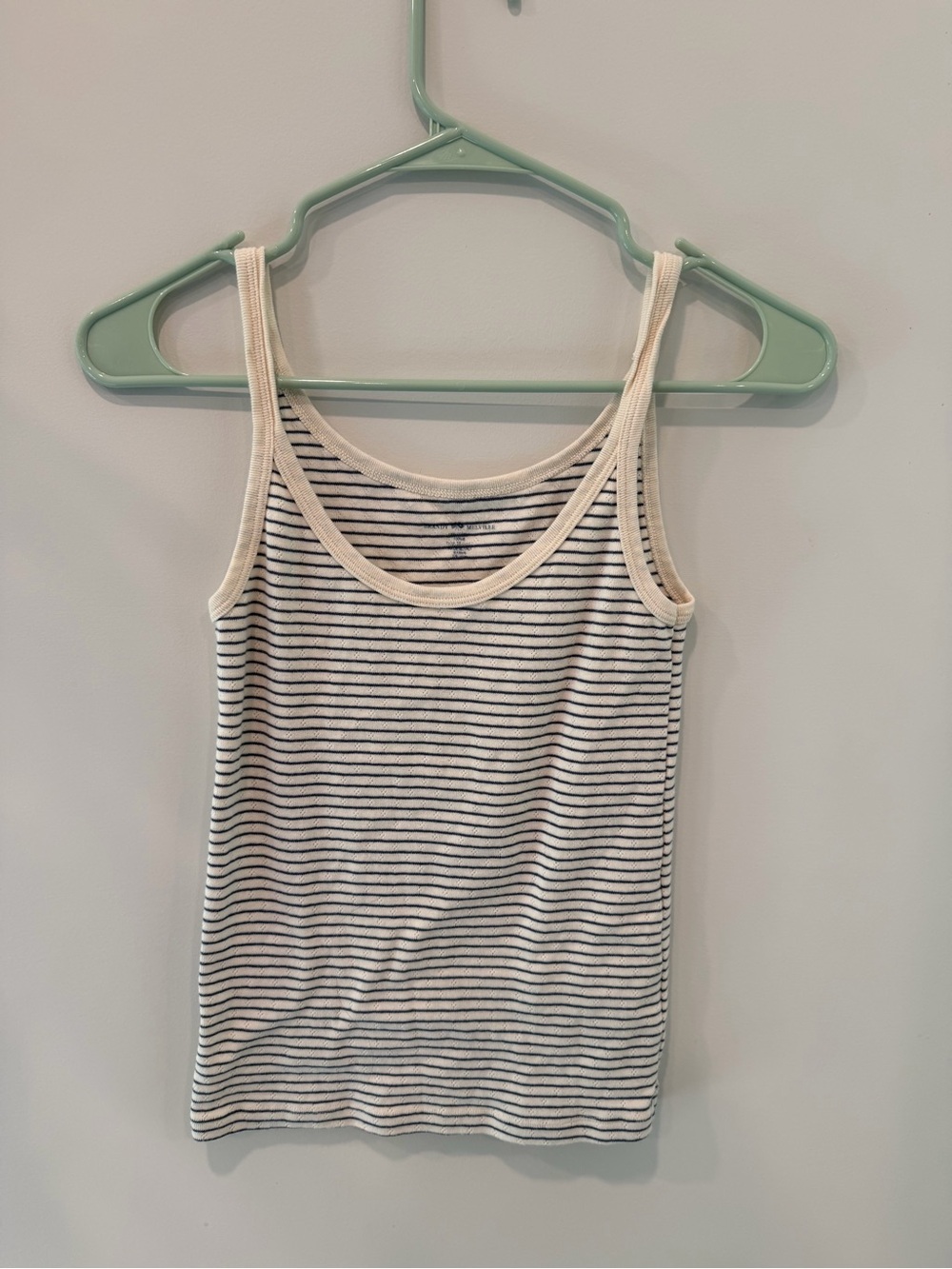 Cream and Navy Striped Ribbed Tank Top